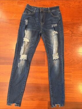 Women’s Distressed Dark Blue Jeans- Size L